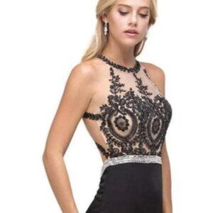 Dancing Queen Lace Illusion Embellished Beaded Jeweled *Hemmed* MINI Dress sz L